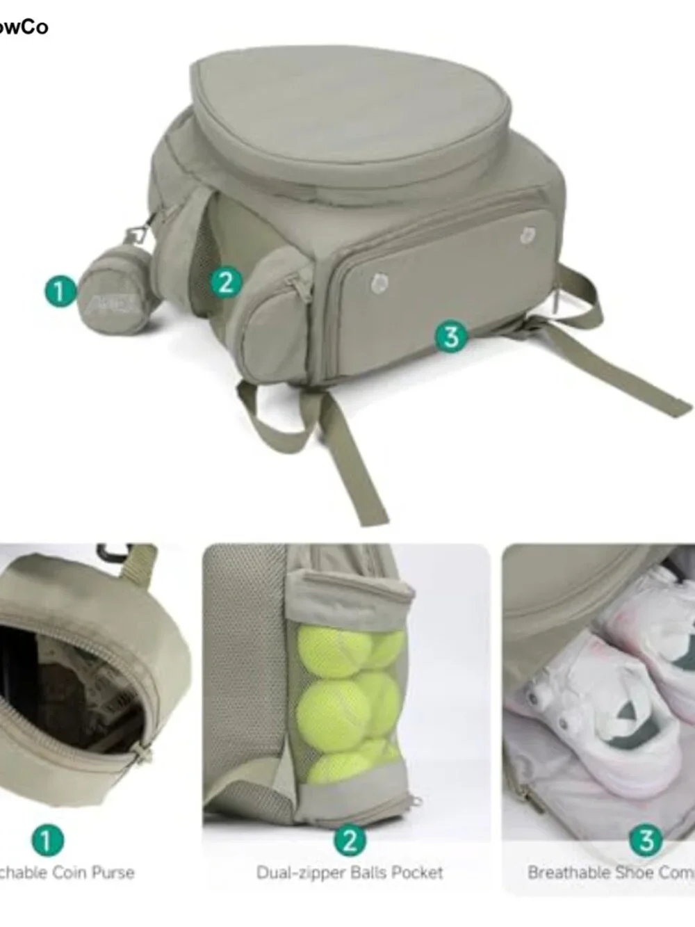 Tennis Backpack for Women Men, Holds 2 Rackets, Pickleball Badminton Gym Bag